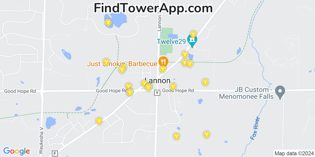 AT&T 4G/5G cell tower coverage map Lannon, Wisconsin