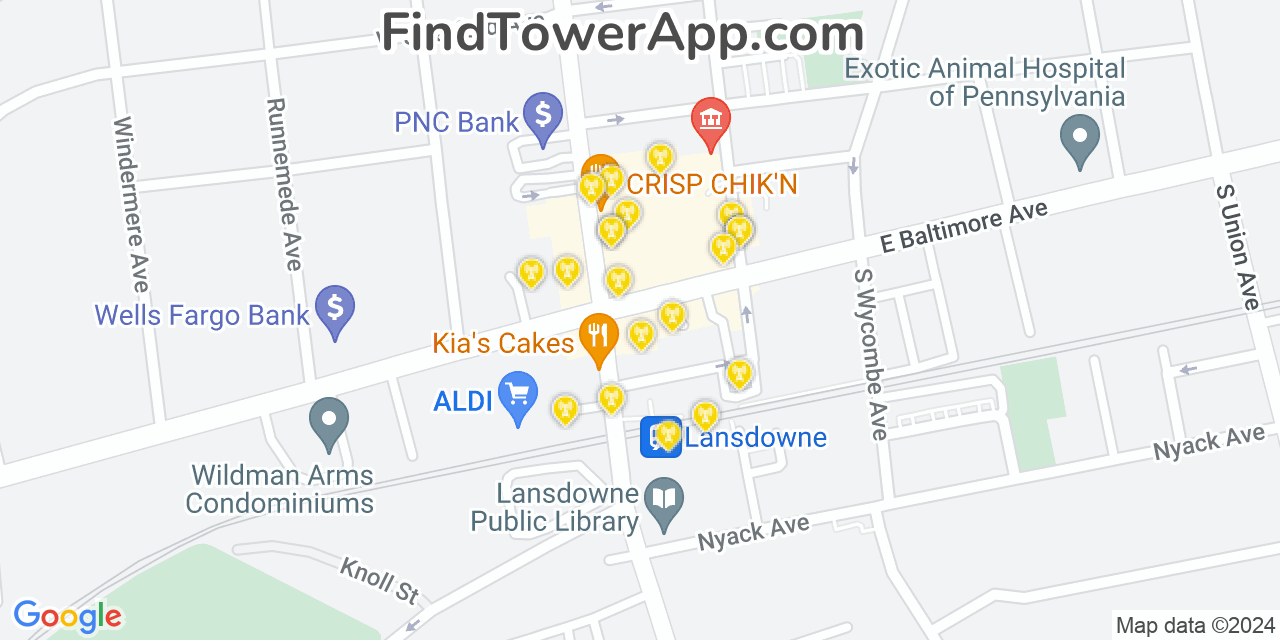 AT&T 4G/5G cell tower coverage map Lansdowne, Pennsylvania