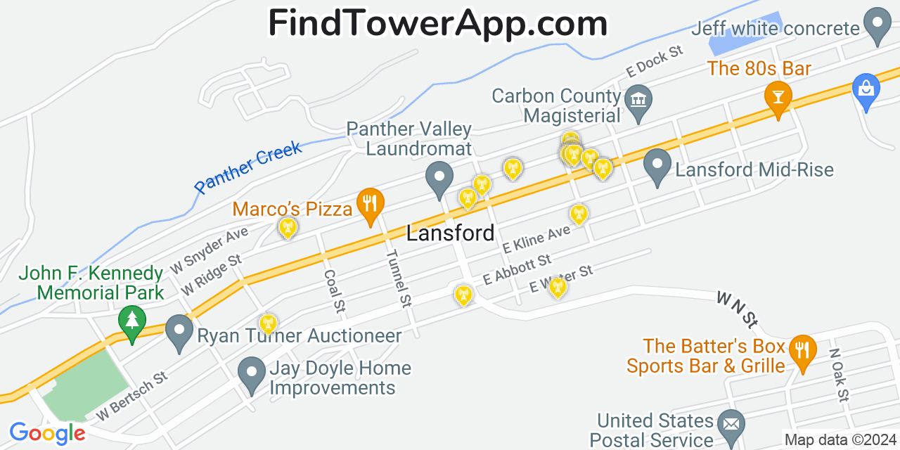 AT&T 4G/5G cell tower coverage map Lansford, Pennsylvania