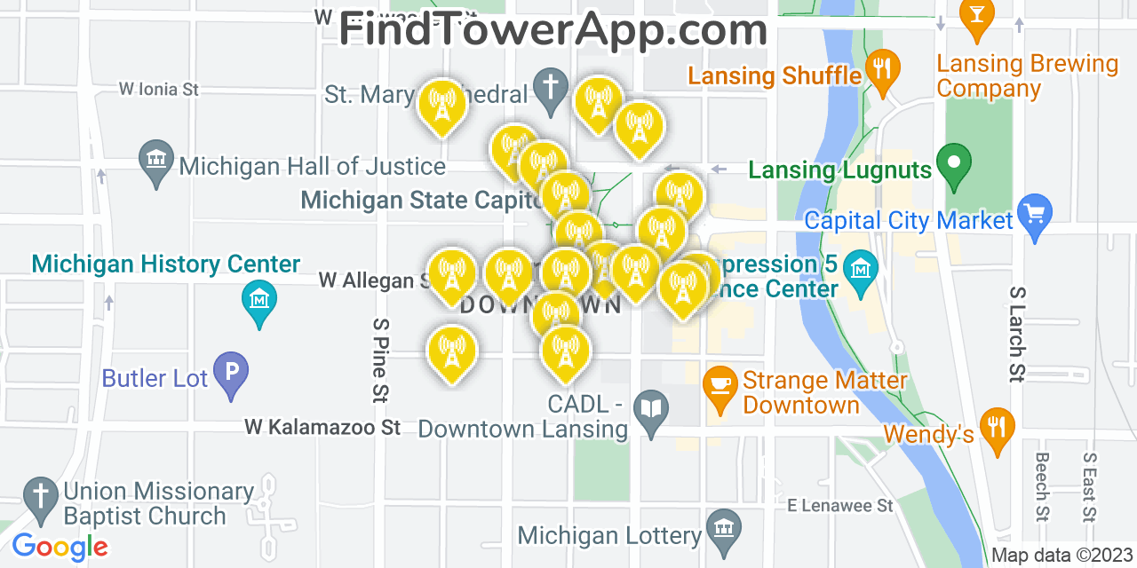 Verizon 4G/5G cell tower coverage map Lansing, Michigan