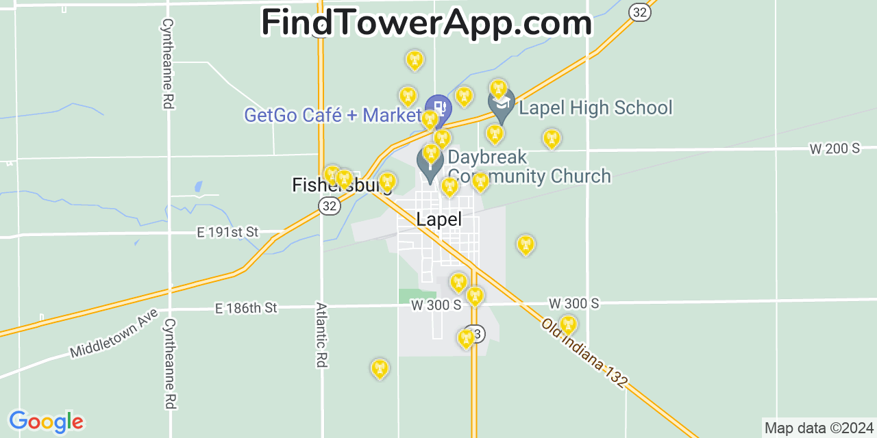 AT&T 4G/5G cell tower coverage map Lapel, Indiana
