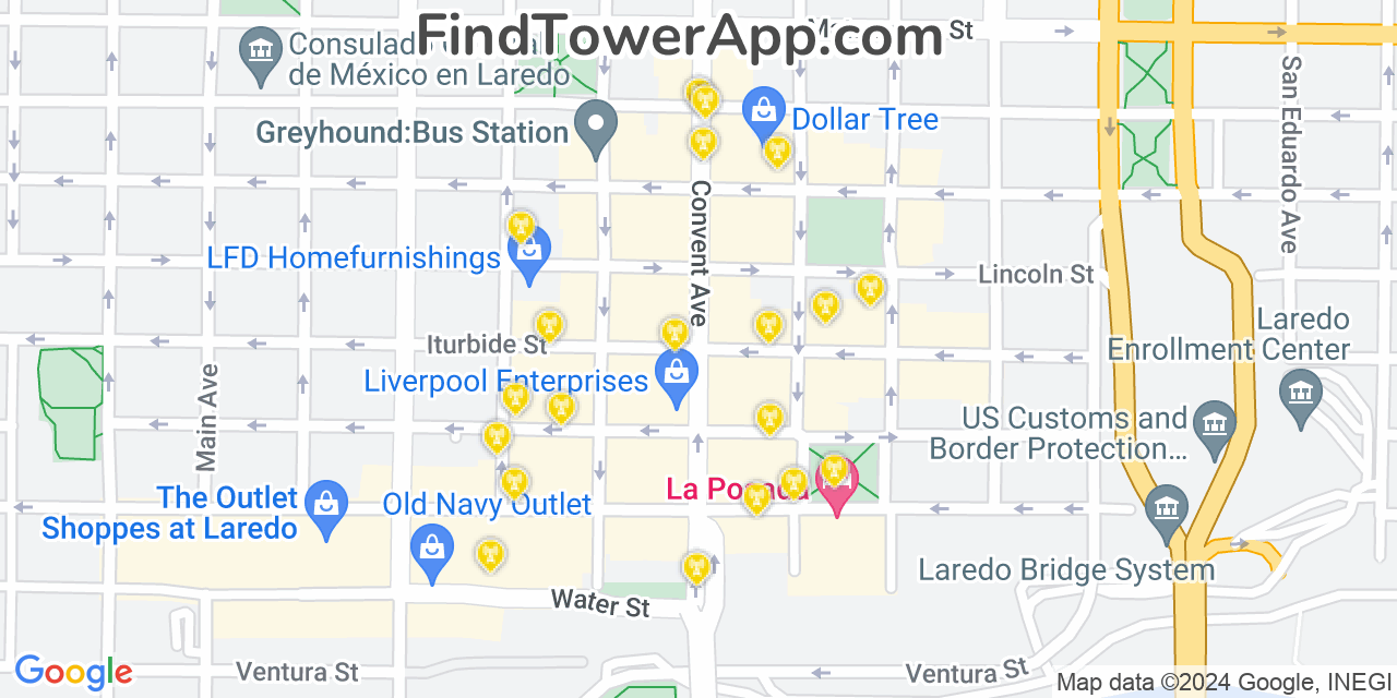AT&T 4G/5G cell tower coverage map Laredo, Texas