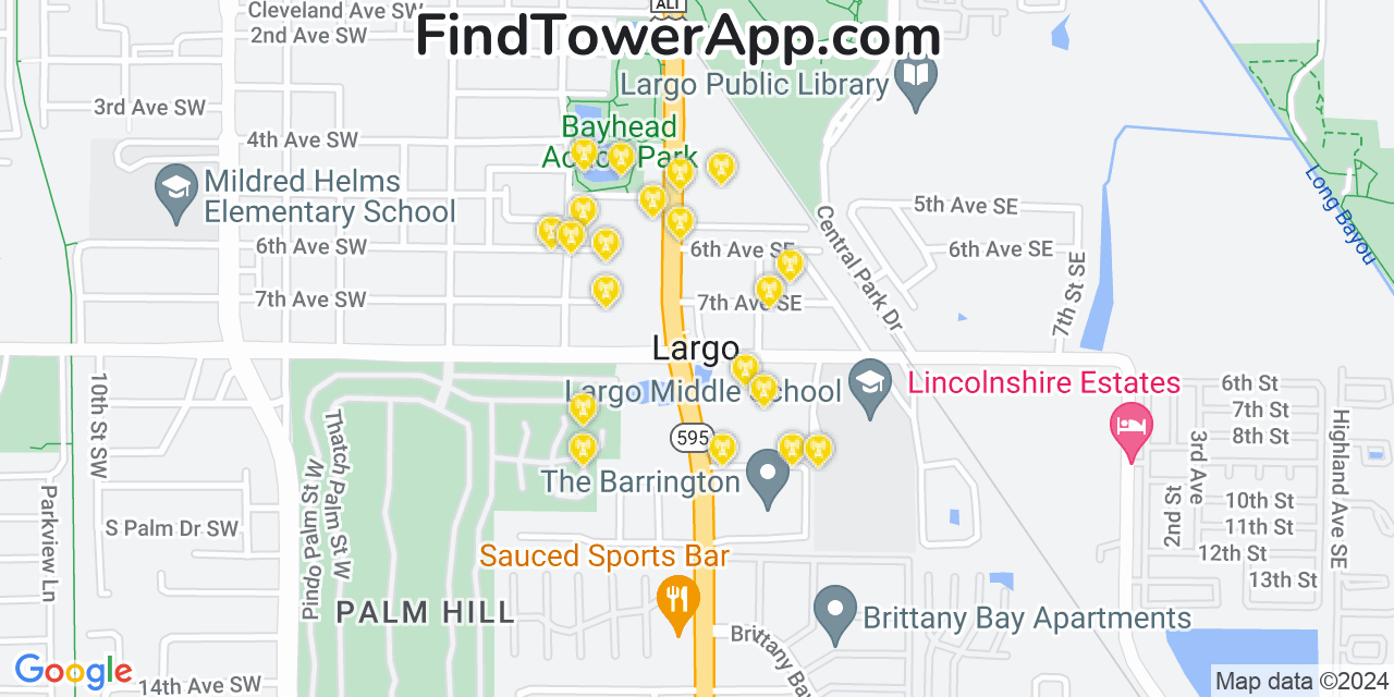 AT&T 4G/5G cell tower coverage map Largo, Florida