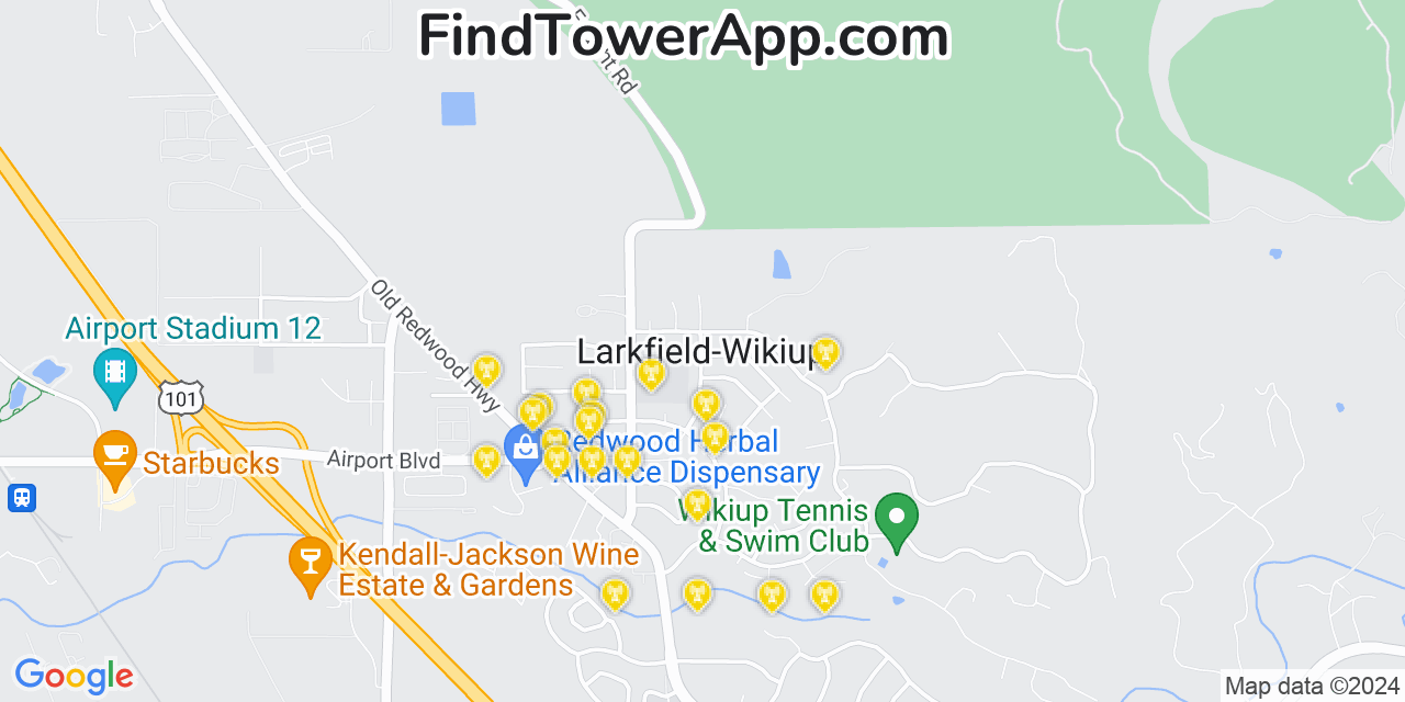 T-Mobile 4G/5G cell tower coverage map Larkfield Wikiup, California