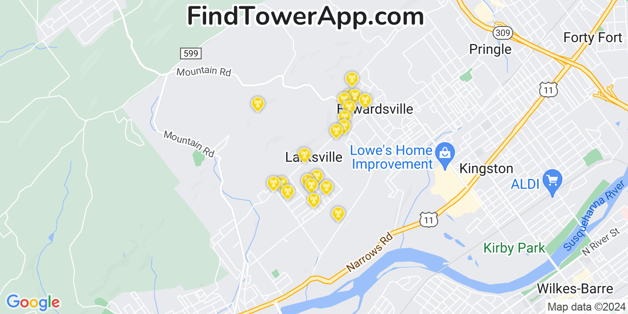T-Mobile 4G/5G cell tower coverage map Larksville, Pennsylvania