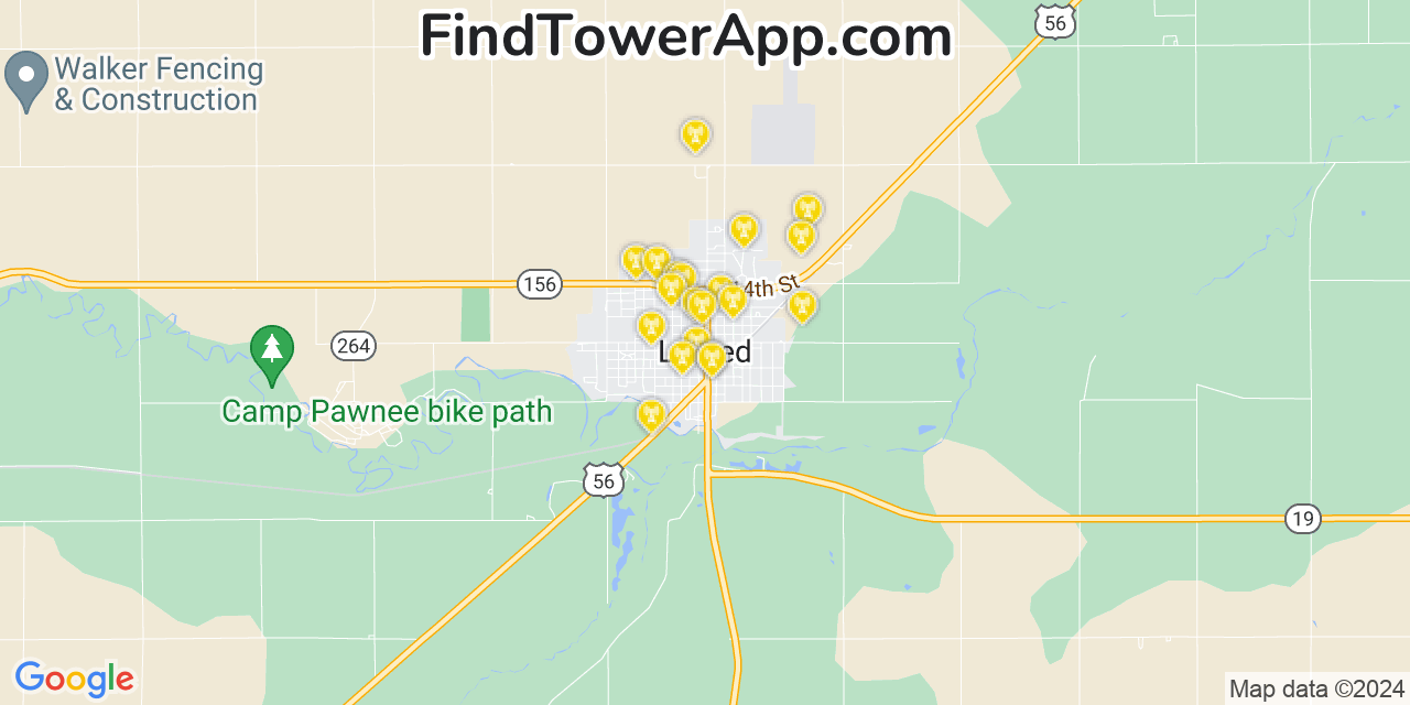 AT&T 4G/5G cell tower coverage map Larned, Kansas