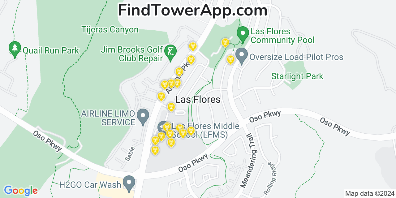 AT&T 4G/5G cell tower coverage map Las Flores, California