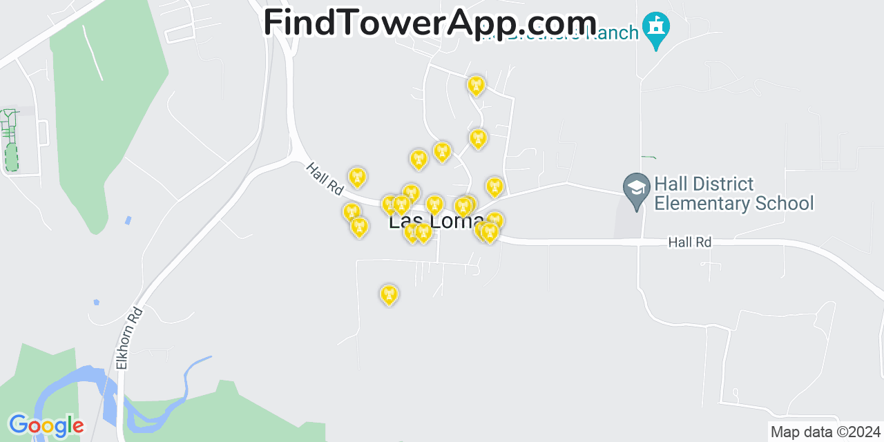 AT&T 4G/5G cell tower coverage map Las Lomas, California