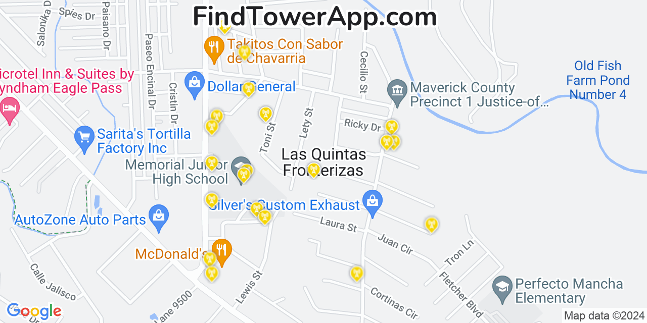 AT&T 4G/5G cell tower coverage map Las Quintas Fronterizas, Texas