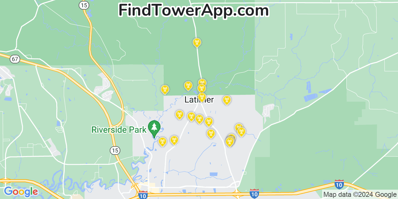 AT&T 4G/5G cell tower coverage map Latimer, Mississippi