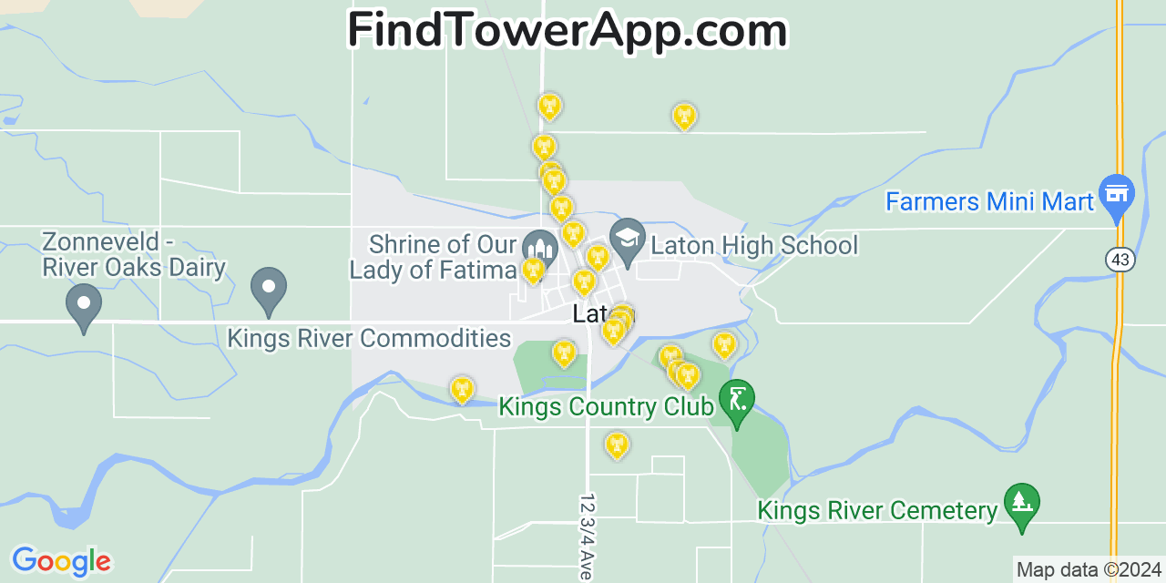 AT&T 4G/5G cell tower coverage map Laton, California