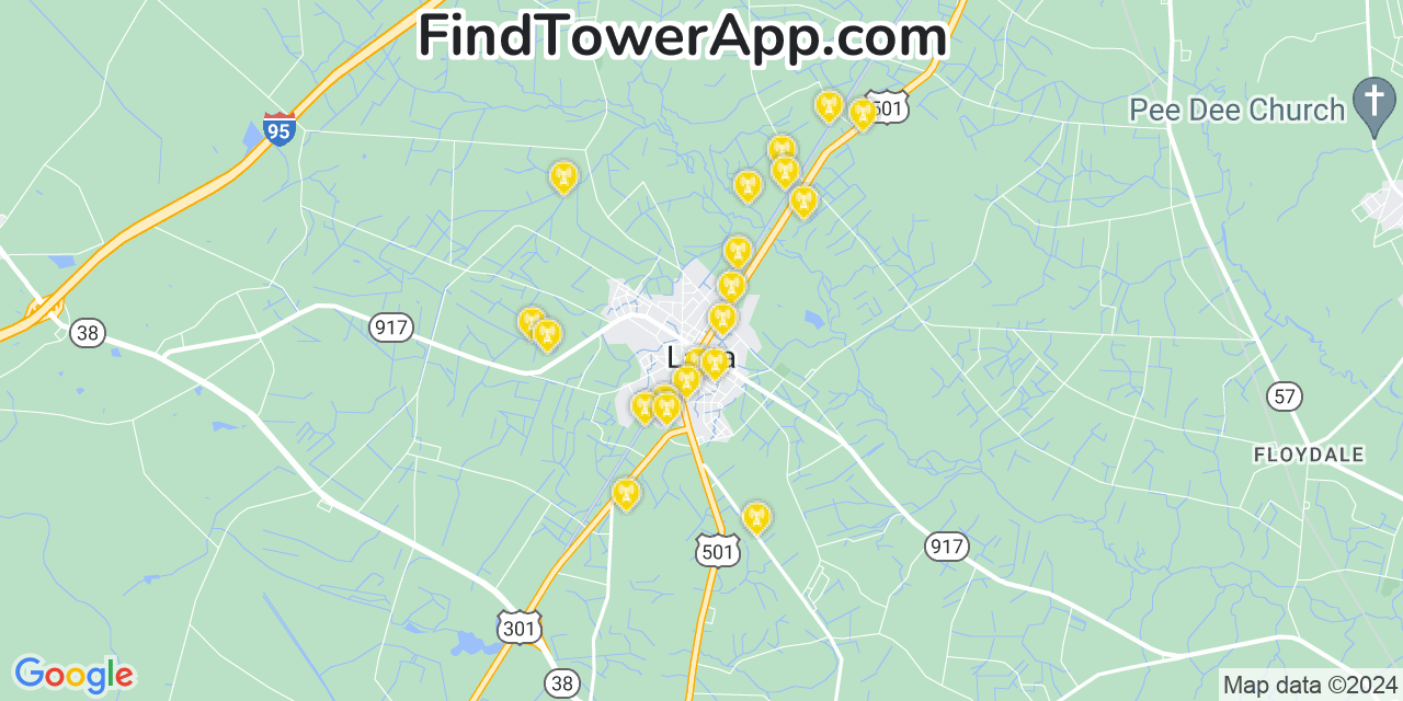 AT&T 4G/5G cell tower coverage map Latta, South Carolina