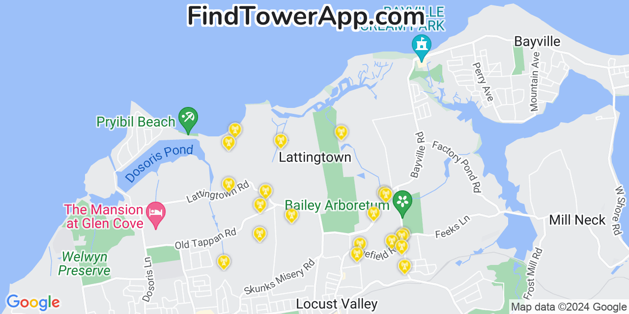 AT&T 4G/5G cell tower coverage map Lattingtown, New York