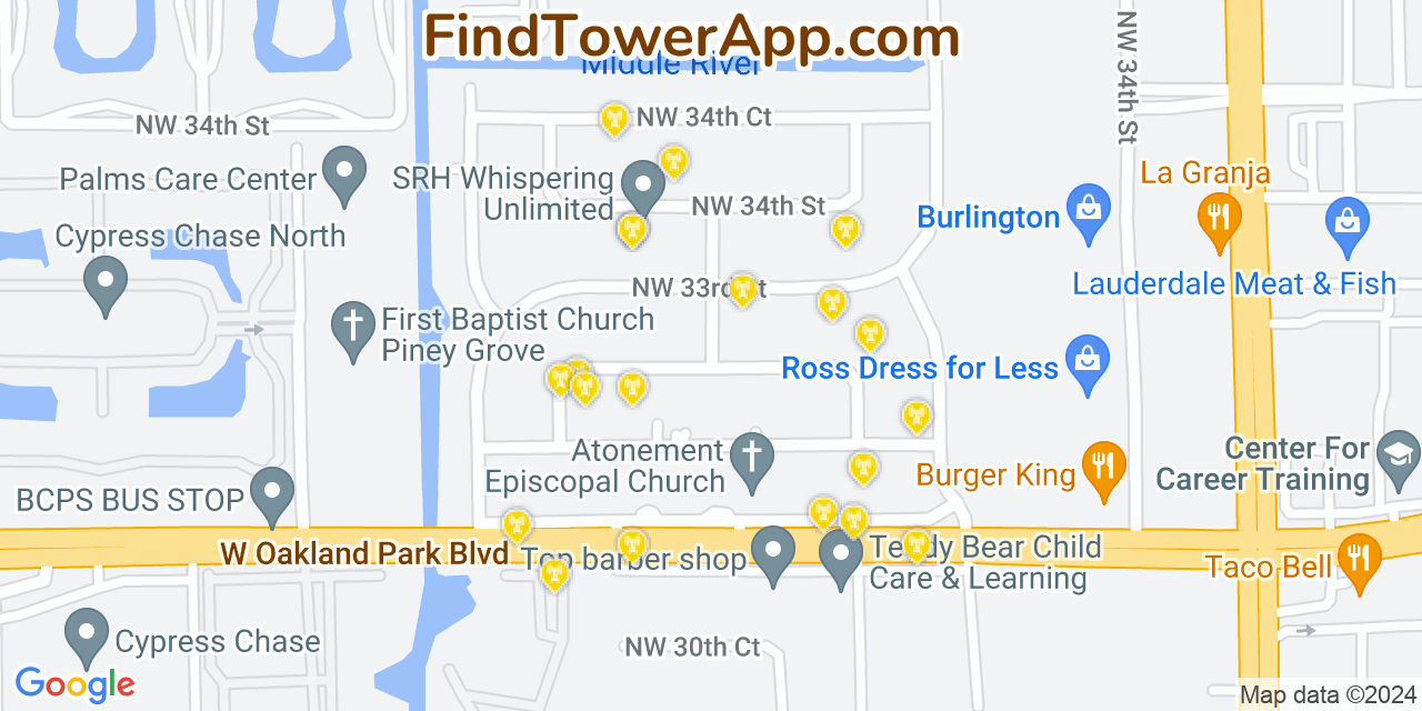 AT&T 4G/5G cell tower coverage map Lauderdale Lakes, Florida