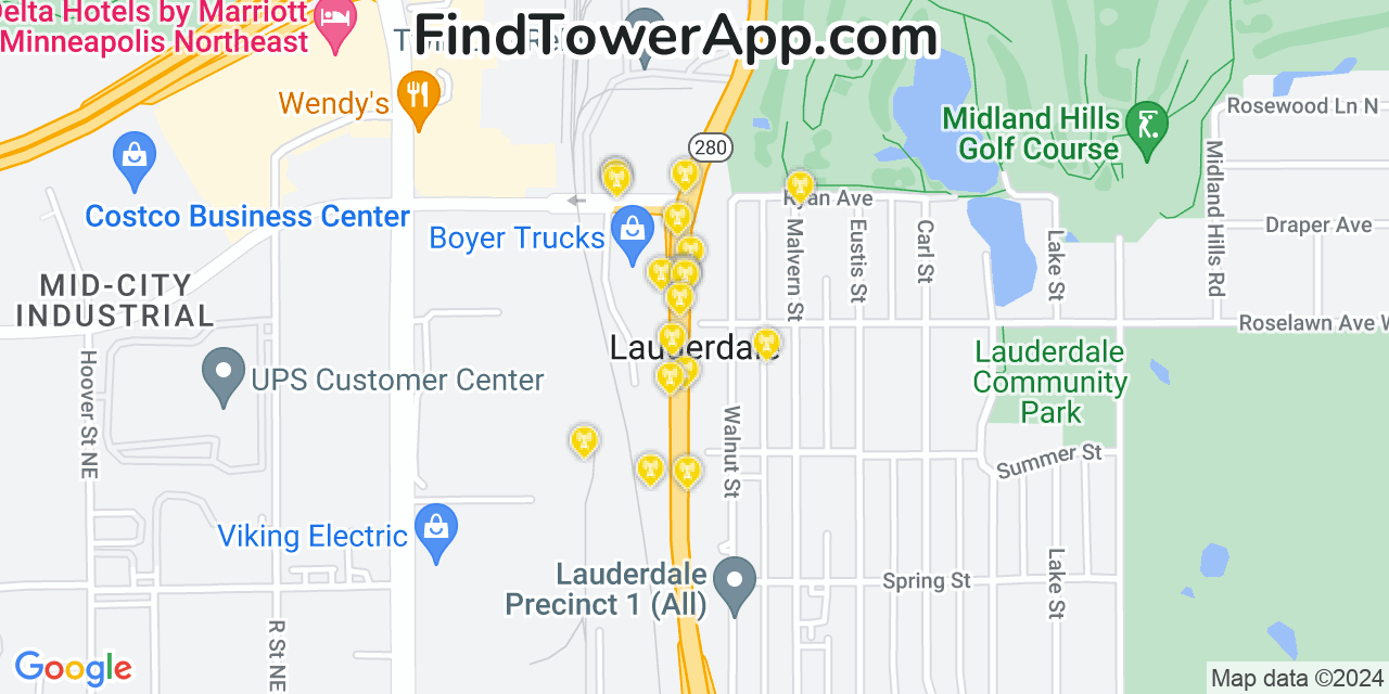 AT&T 4G/5G cell tower coverage map Lauderdale, Minnesota