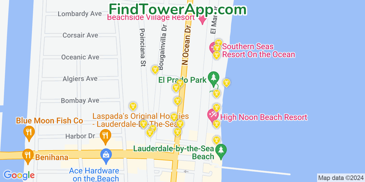 AT&T 4G/5G cell tower coverage map Lauderdale by the Sea, Florida
