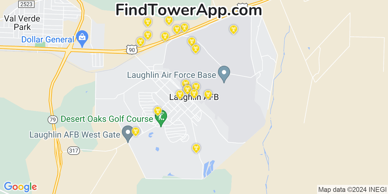 Verizon 4G/5G cell tower coverage map Laughlin Air Force Base, Texas