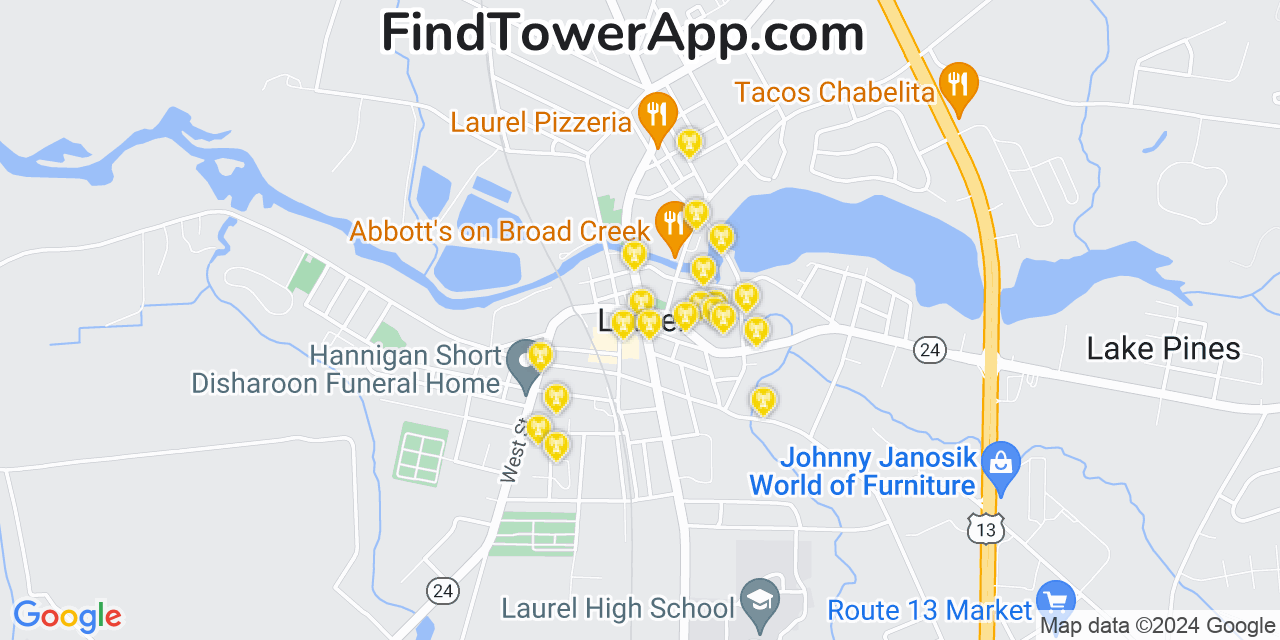 AT&T 4G/5G cell tower coverage map Laurel, Delaware