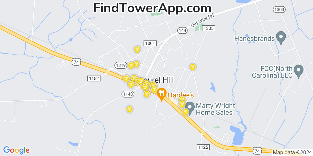 AT&T 4G/5G cell tower coverage map Laurel Hill, North Carolina