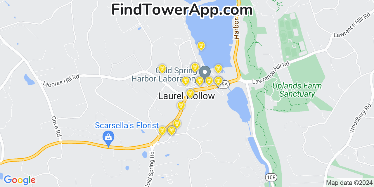 AT&T 4G/5G cell tower coverage map Laurel Hollow, New York