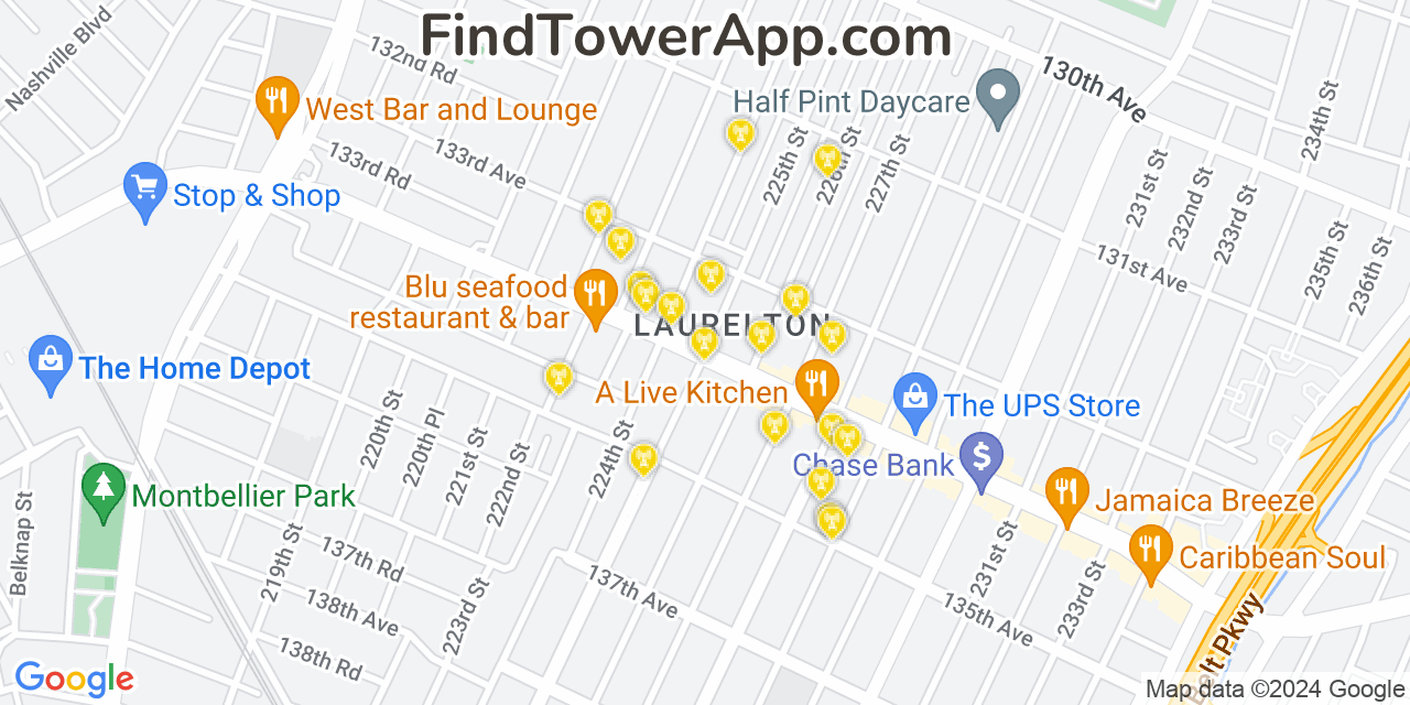 AT&T 4G/5G cell tower coverage map Laurelton, New York