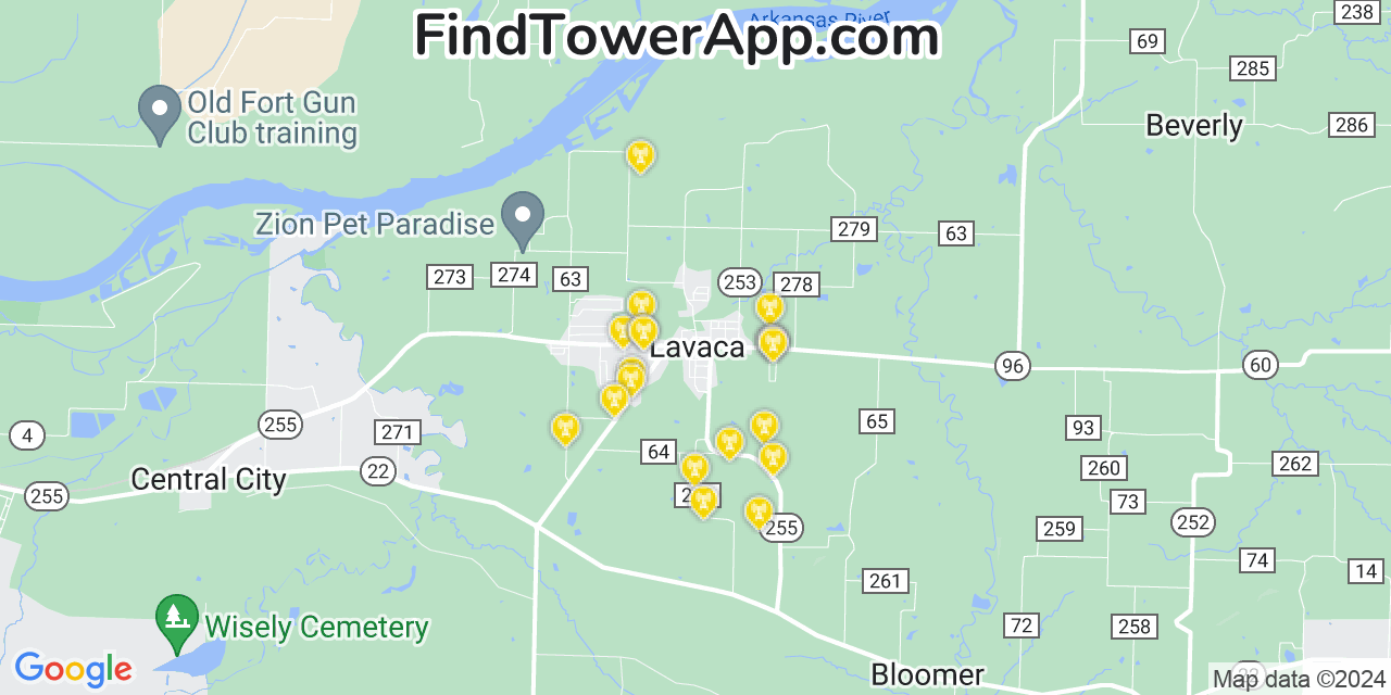 Verizon 4G/5G cell tower coverage map Lavaca, Arkansas