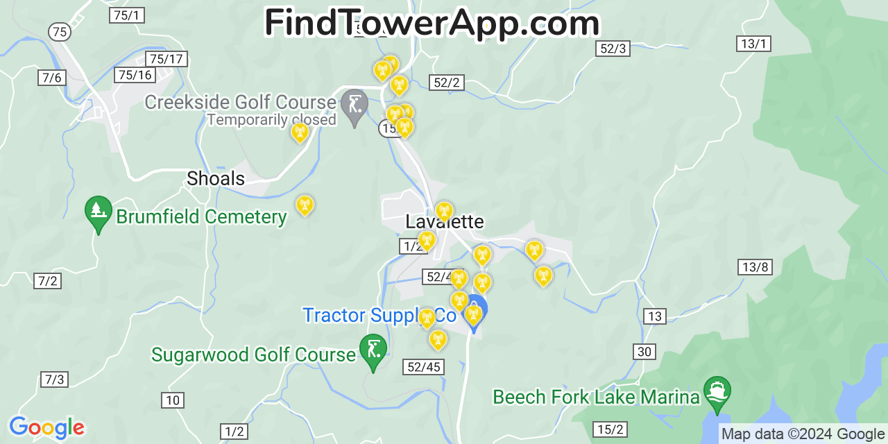 AT&T 4G/5G cell tower coverage map Lavalette, West Virginia