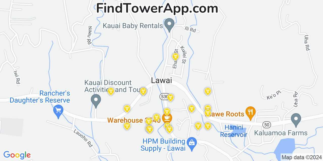 AT&T 4G/5G cell tower coverage map Lawai, Hawaii