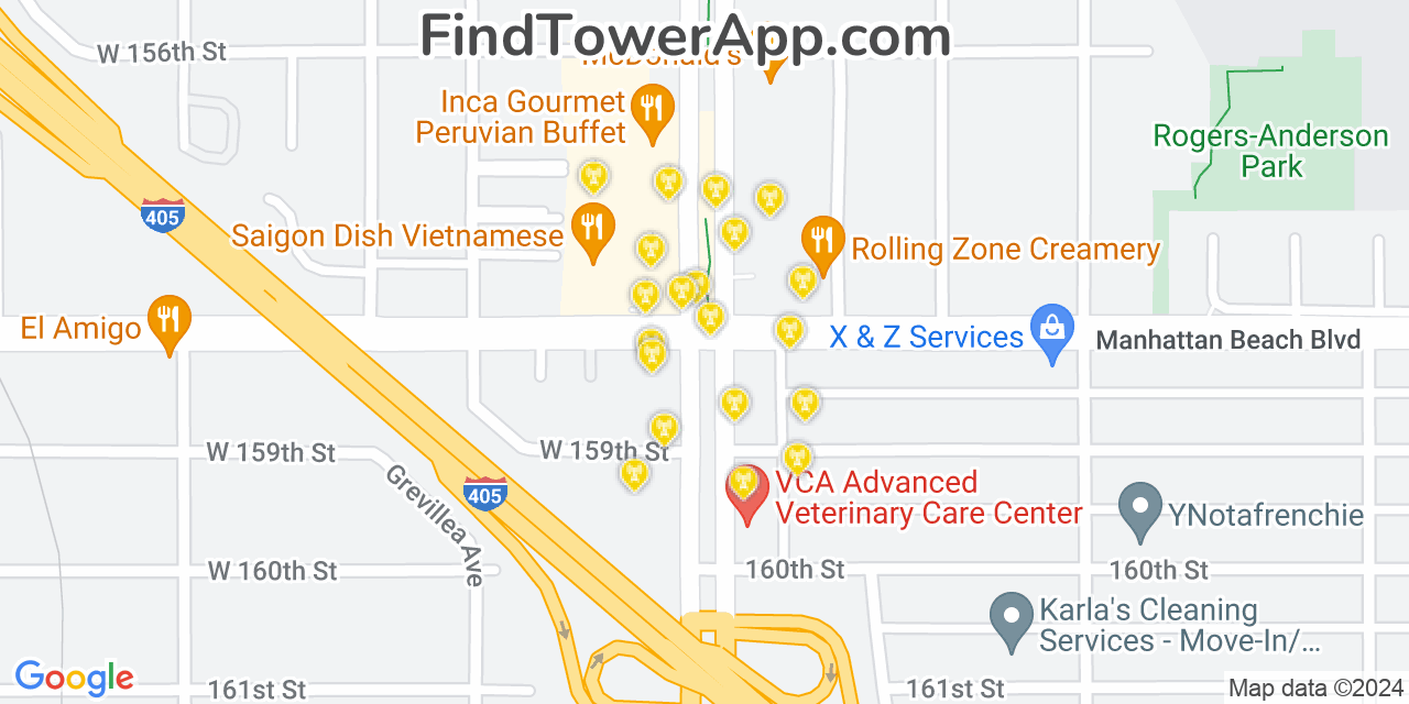 AT&T 4G/5G cell tower coverage map Lawndale, California