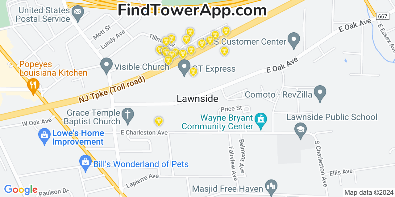AT&T 4G/5G cell tower coverage map Lawnside, New Jersey