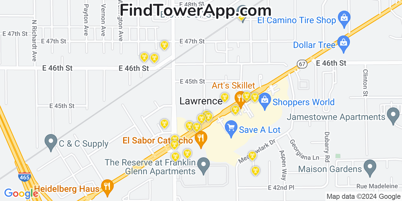 AT&T 4G/5G cell tower coverage map Lawrence, Indiana