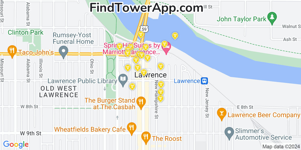 AT&T 4G/5G cell tower coverage map Lawrence, Kansas