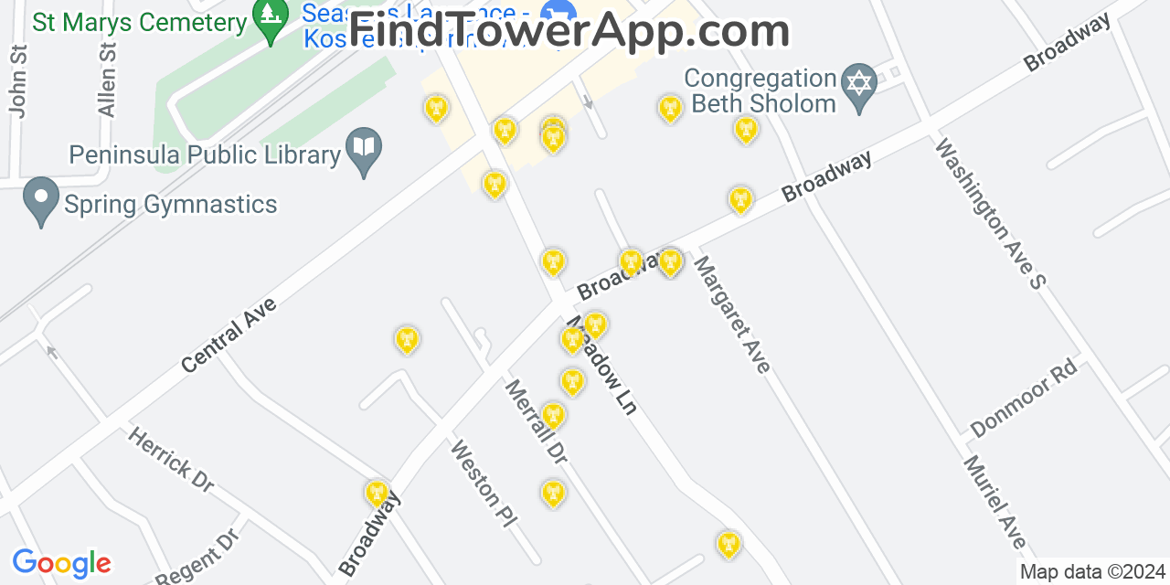 AT&T 4G/5G cell tower coverage map Lawrence, New York