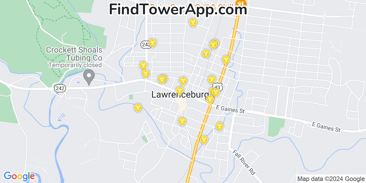 T-Mobile 4G/5G cell tower coverage map Lawrenceburg, Tennessee