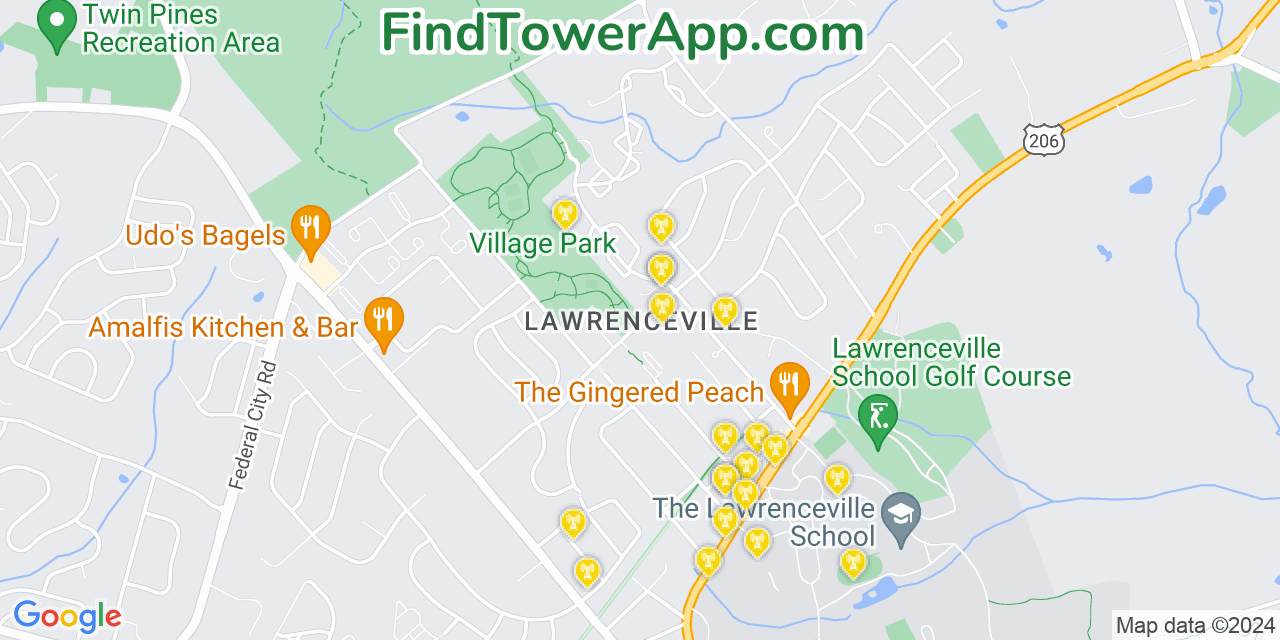 AT&T 4G/5G cell tower coverage map Lawrenceville, New Jersey