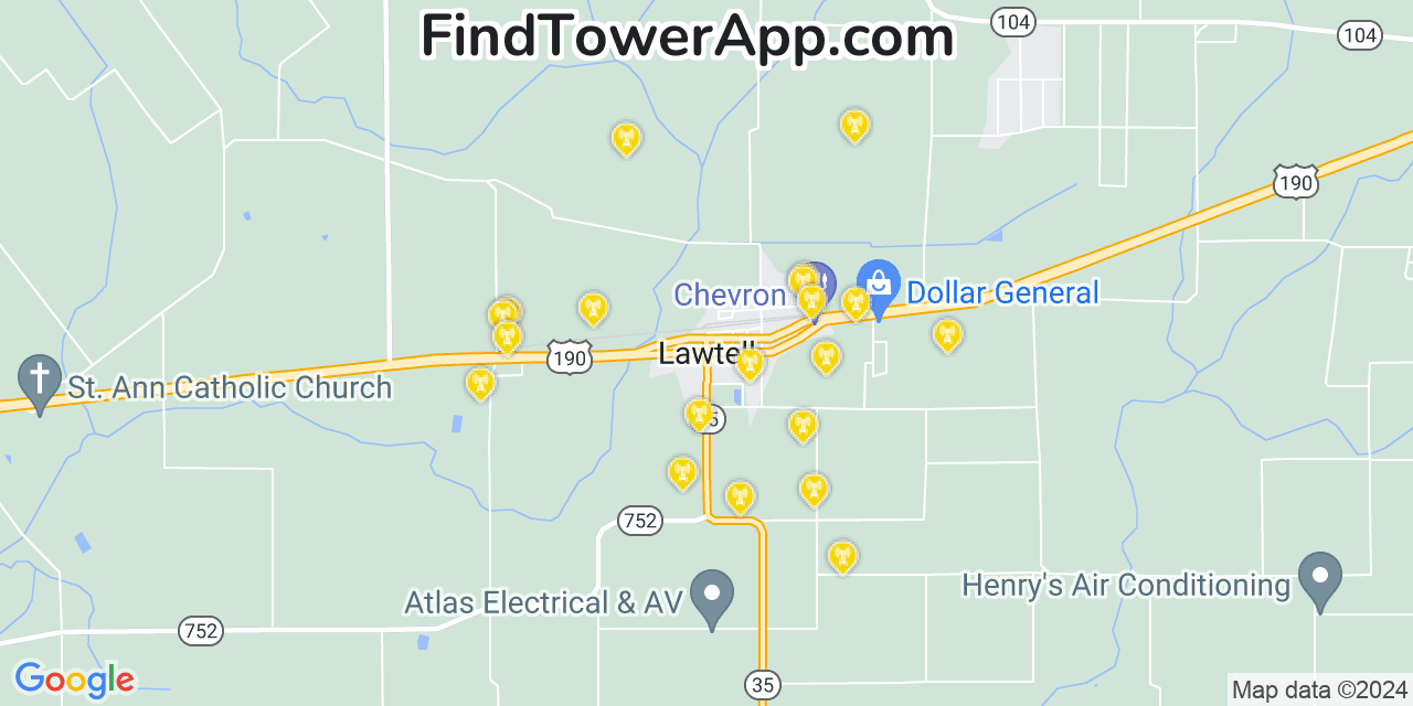 AT&T 4G/5G cell tower coverage map Lawtell, Louisiana