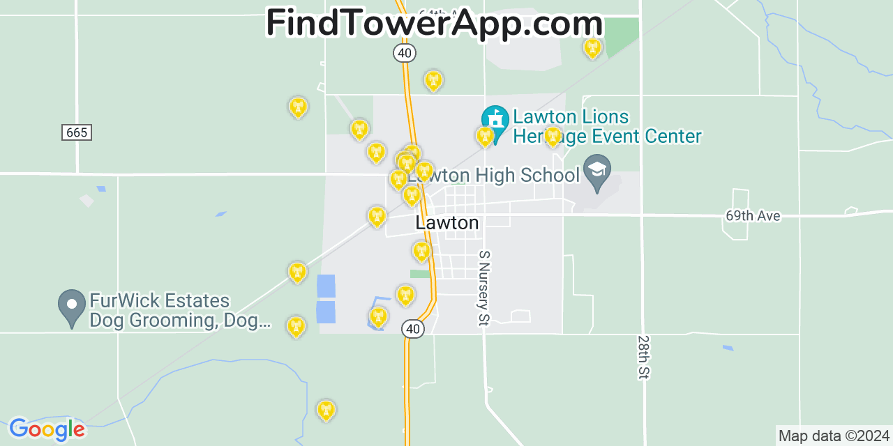 AT&T 4G/5G cell tower coverage map Lawton, Michigan