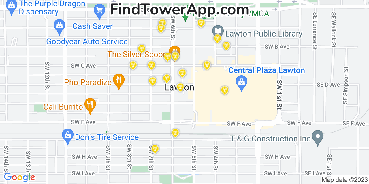 AT&T 4G/5G cell tower coverage map Lawton, Oklahoma