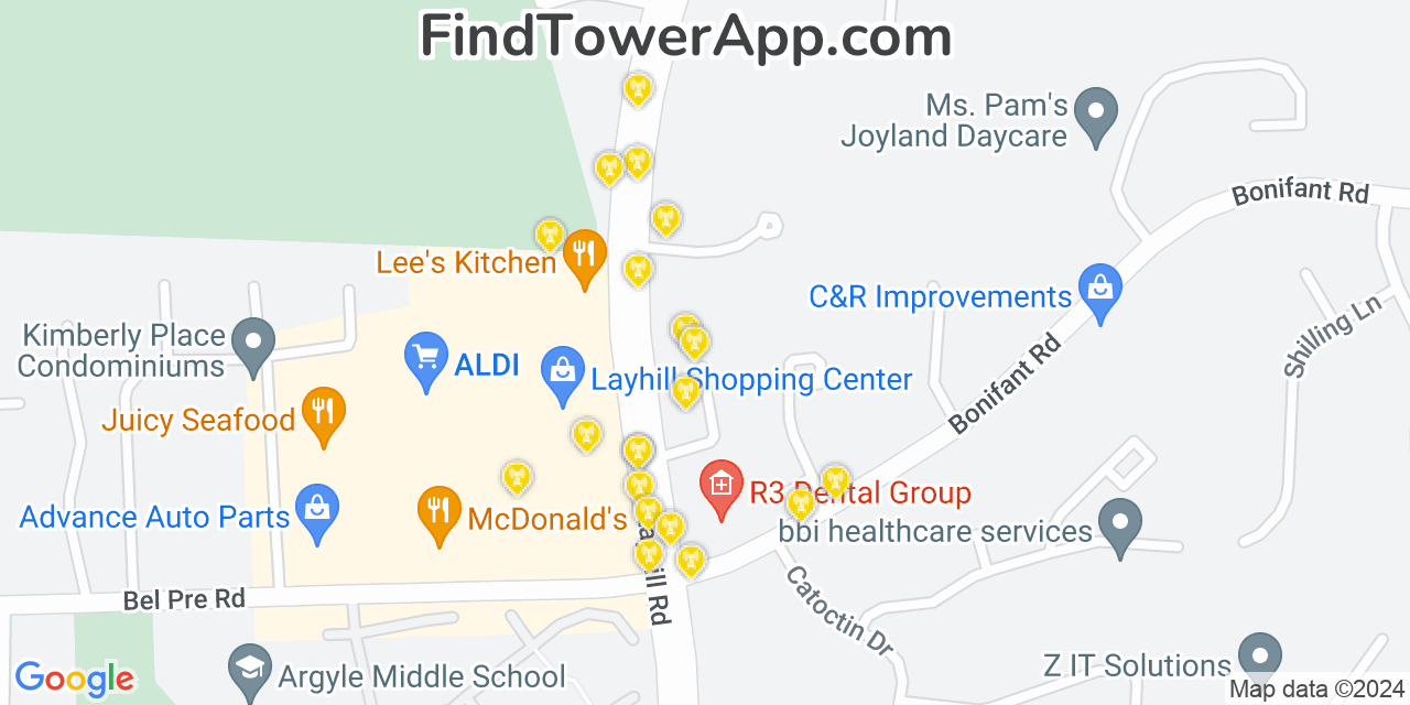 T-Mobile 4G/5G cell tower coverage map Layhill, Maryland