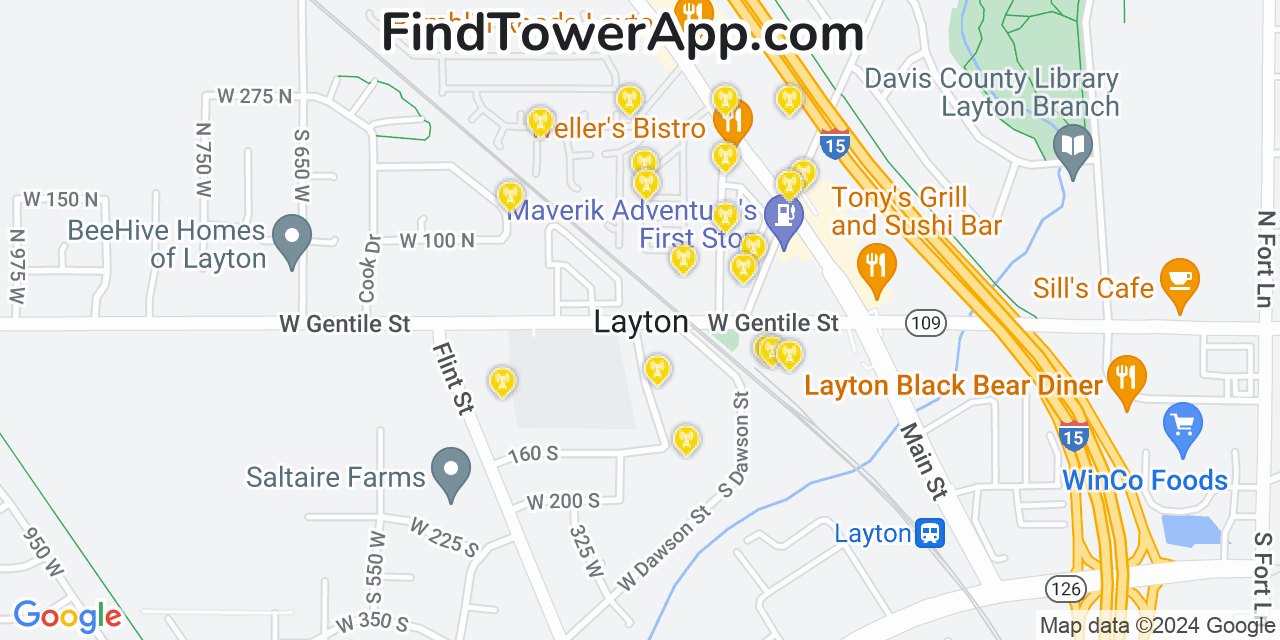 AT&T 4G/5G cell tower coverage map Layton, Utah
