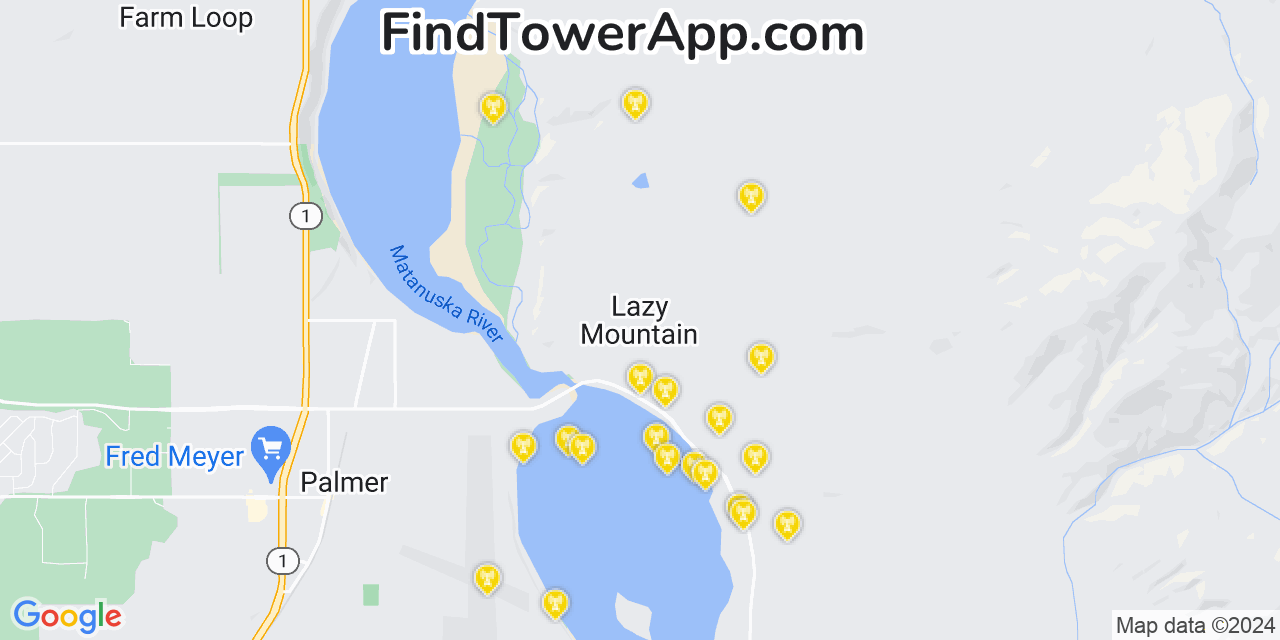 AT&T 4G/5G cell tower coverage map Lazy Mountain, Alaska