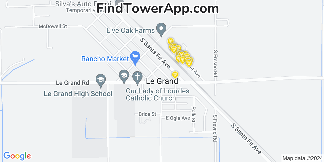 AT&T 4G/5G cell tower coverage map Le Grand, California