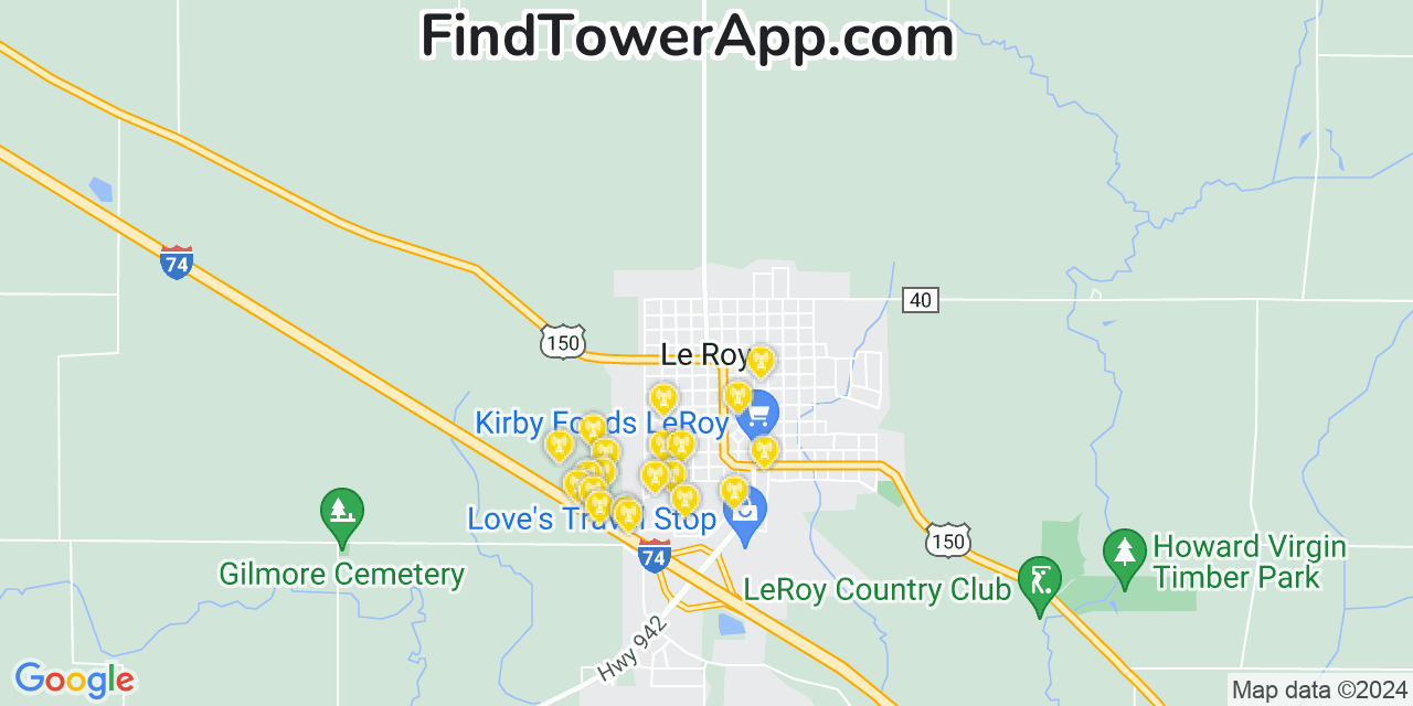 AT&T 4G/5G cell tower coverage map Le Roy, Illinois