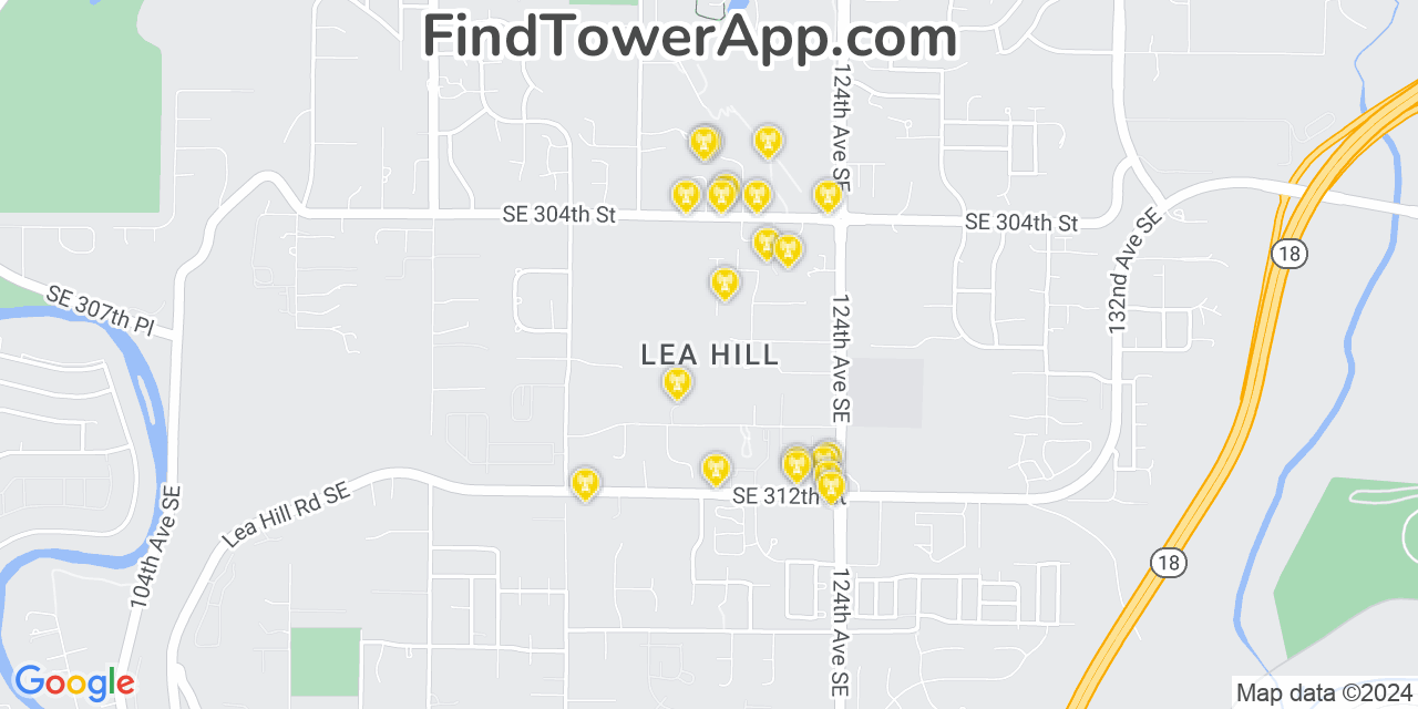 AT&T 4G/5G cell tower coverage map Lea Hill, Washington