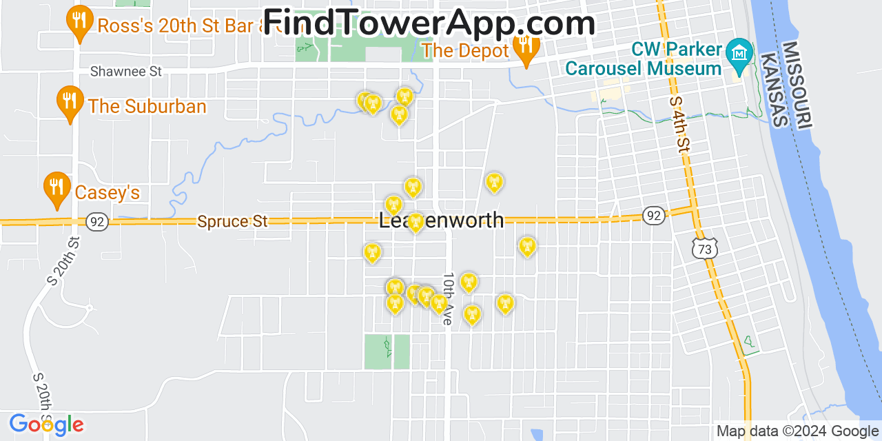 Verizon 4G/5G cell tower coverage map Leavenworth, Kansas