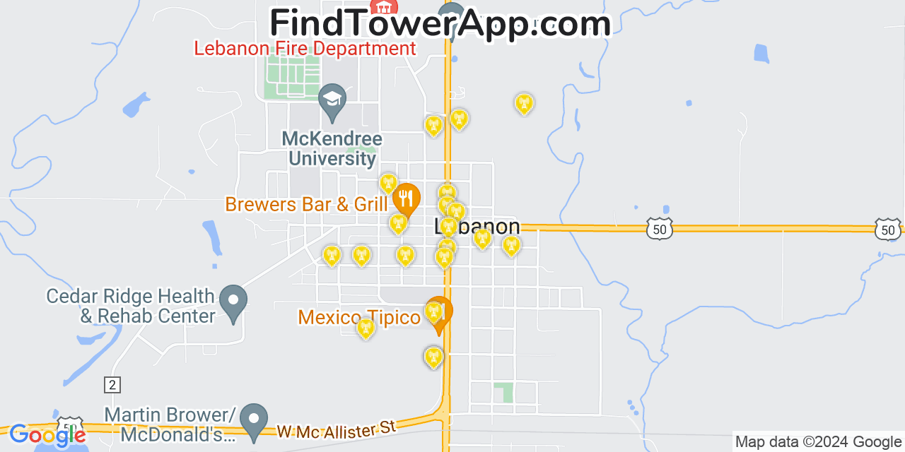 AT&T 4G/5G cell tower coverage map Lebanon, Illinois