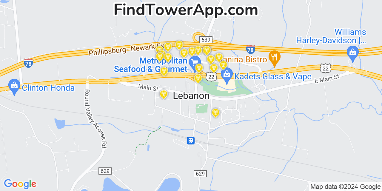 AT&T 4G/5G cell tower coverage map Lebanon, New Jersey