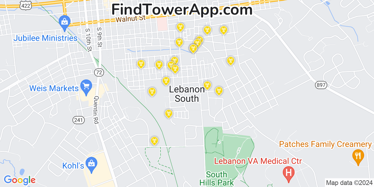 Verizon 4G/5G cell tower coverage map Lebanon South, Pennsylvania