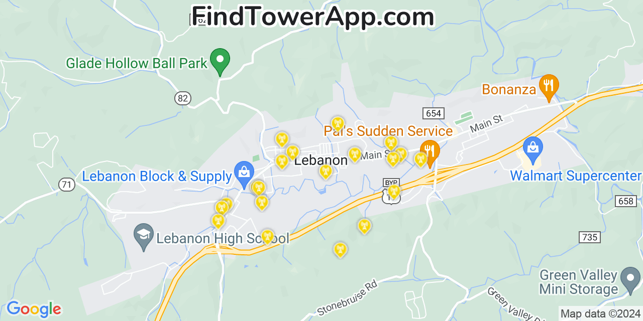AT&T 4G/5G cell tower coverage map Lebanon, Virginia