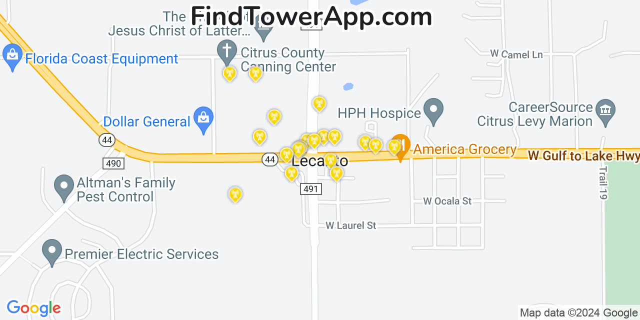 AT&T 4G/5G cell tower coverage map Lecanto, Florida